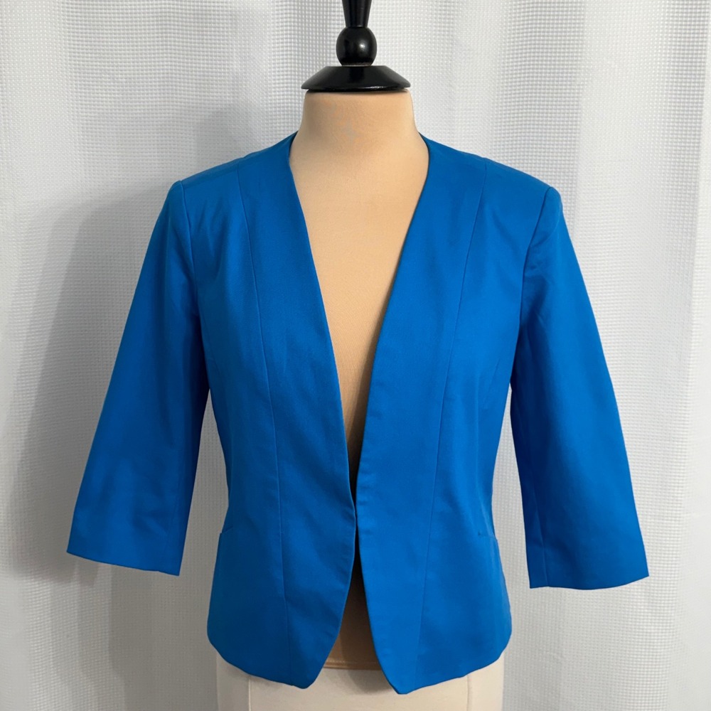 Kate & Rosy Women's Blue Collarless Open Front Blazer